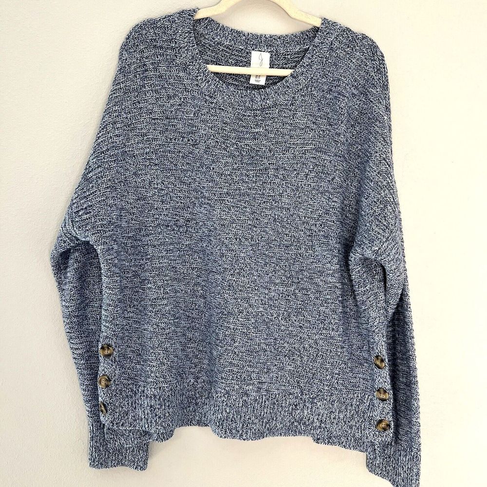 Joie Sweater Womens Size XL Blue Knit Dolman Sleeve Pullover Side Button Hi Low